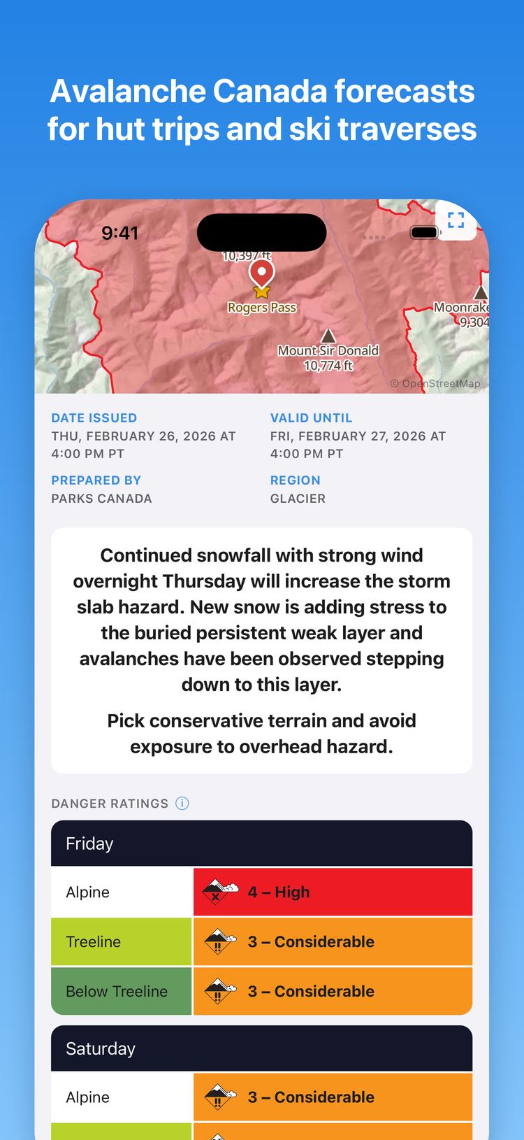 Avalanche Canada forecasts for hut trips and ski traverses