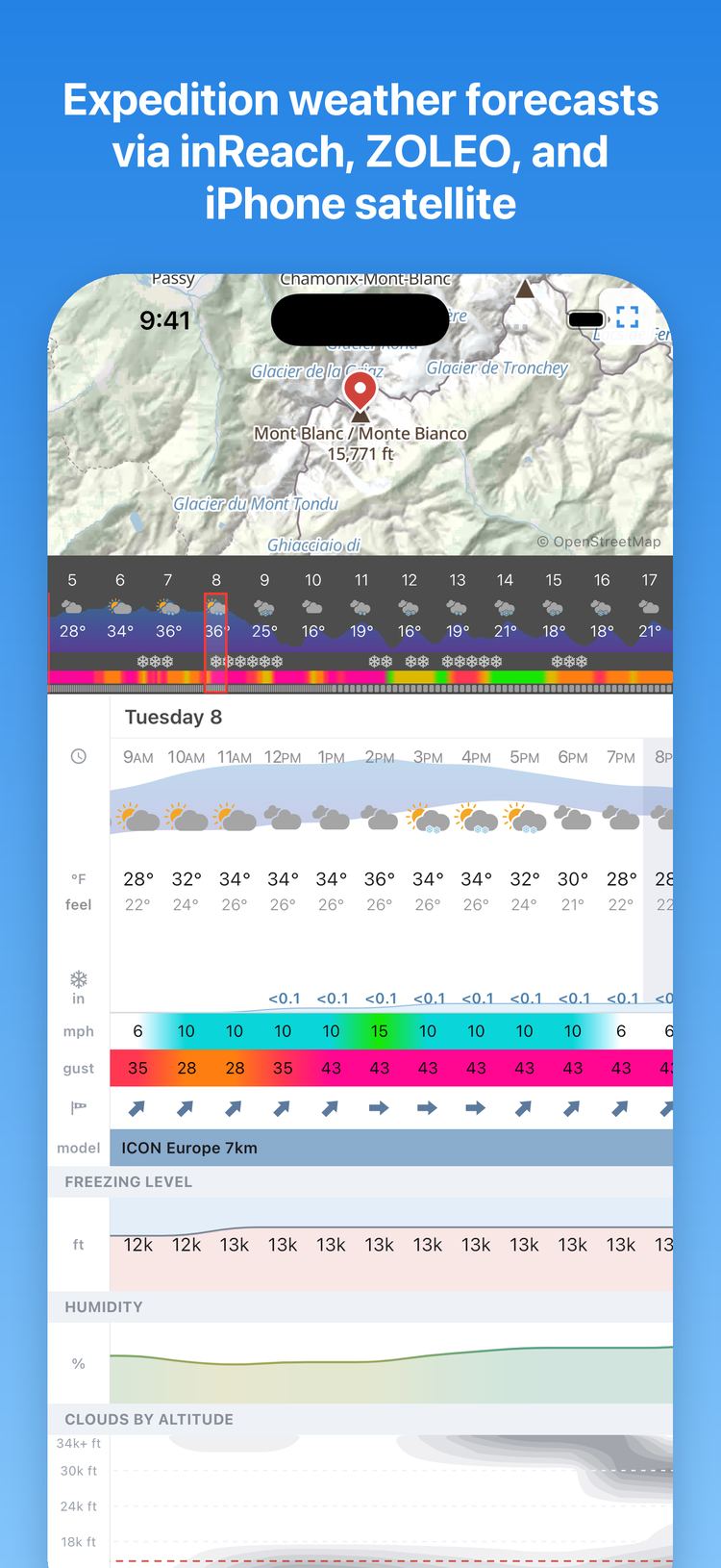 Expedition weather forecasts via inReach, ZOLEO, and iPhone satellite